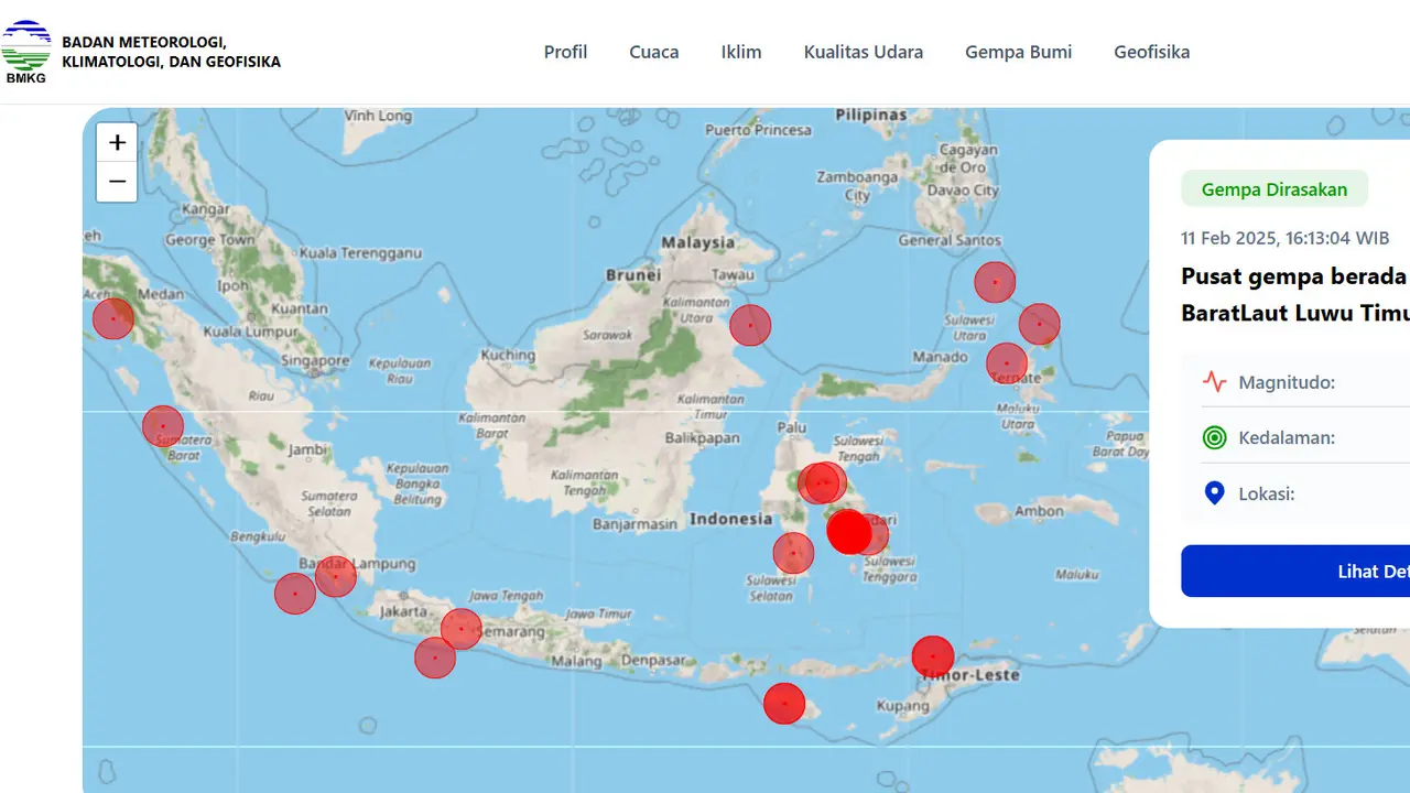 Gempa Hari Ini Selasa 11 Februari 2025 Guncang 3 Wilayah Indonesia, Mana Saja?