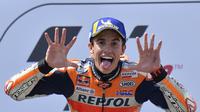 Pembalap Repsol Honda, Marc Marquez, menyebut kunci memenangi MotoGP Jerman terletak pada pemilihan ban yang tepat. (AFP/Tobias Schwarz)