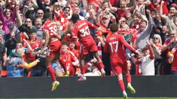 The Reds awalnya mampu mencetak gol terlebih dahulu melalui lesatan indah dari Ryan Gravenberch pada menit keenam. (AP Photo/Ian Hodgson)