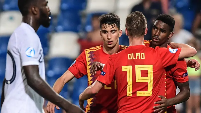 Timnas Spanyol lolos ke babak final Piala Eropa U-21 usai mengalahkan Prancis 4-1.