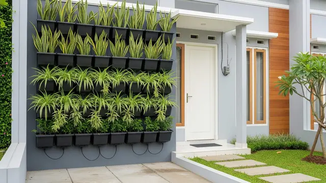 Desain Rumah Kecil dengan Tanaman Hias di Dinding