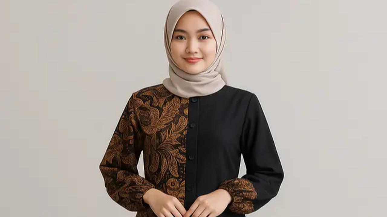 Gamis Batik Modern Kombinasi Polos & Motif Full Kancing
