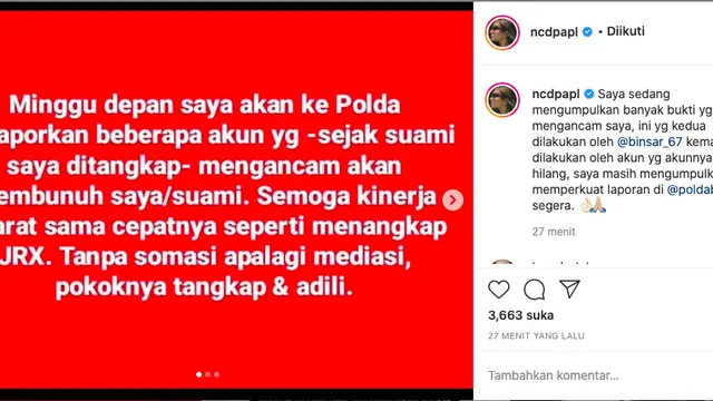 Nora Alexandra Akan Laporkan Pelaku Ancaman Pembunuhan Terhadapnya dan Jerinx SID