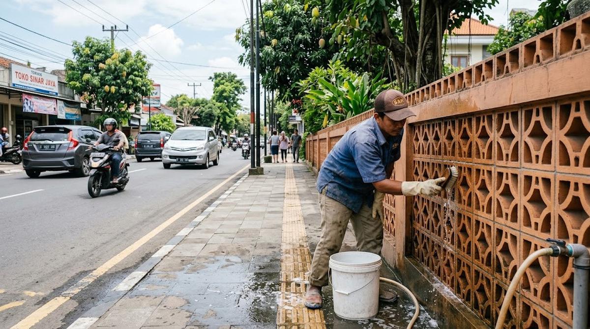 Cara Merawat Pagar Roster di Pinggir Jalan agar Tidak Mudah Berdebu dan Tetap Bersih (AI Generated)