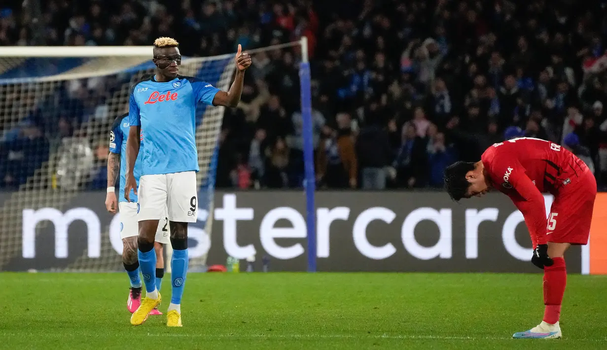 Tiga gol Napoli dicetak oleh Victor Osimhen (2 gol) dan Piotr Zielenski. (AP Photo/Gregorio Borgia)