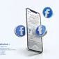 Facebook on mobile phone mockup with 3d icons. (Image by Syifa5610 on Freepik)