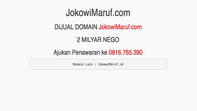 Situs web Jokowi-Ma'ruf yang dijual Rp 2 miliar. (Foto: jokowimaruf.com)