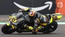 Pembalap Mooney VR46 Racing Team, Luca Marini saat sesi kualifikasi MotoGP di Pertamina Mandalika International Street Sirkuit, Nusa Tenggara Barat, Sabtu (22/3/2022). (Liputan6.com/Helmi Fithriansyah)
