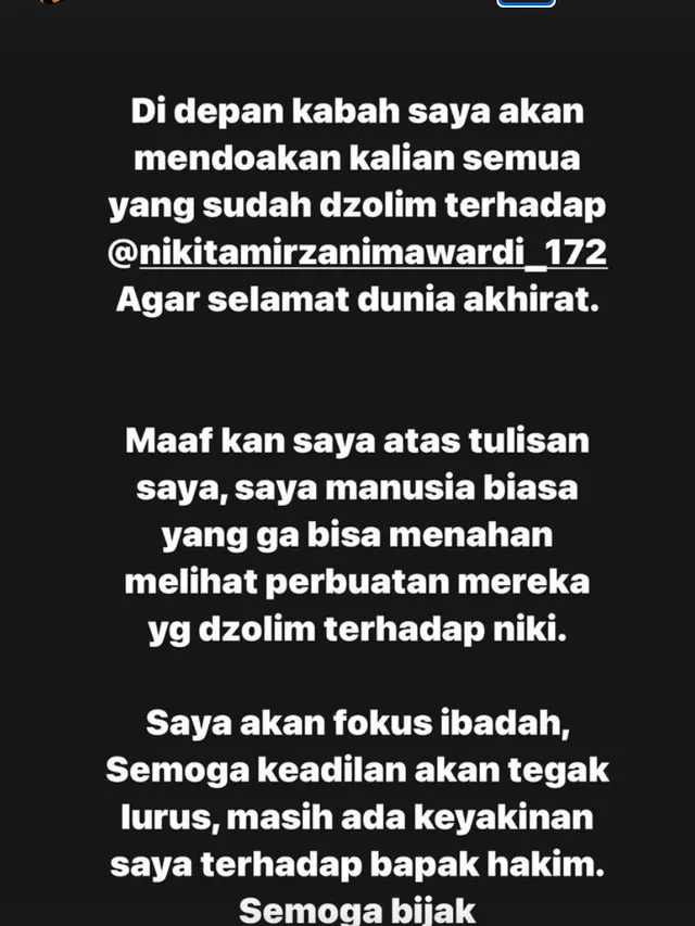 Unggahan Fitri Salhuteru soal kasus Nikita Mirzani. (Foto: Dok. Instagram @fitri_salhuteru)