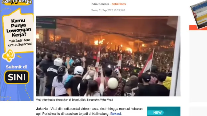 <p>Tangkapan layar artikel situs news.detik.com untuk menelusuri klaim video rakyat Nepal mengambil alih parlemen.</p>