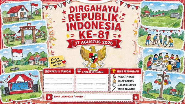 Desain spanduk 17 Agustus 2026 yang kreatif dan belum pernah dibuat model kolase hasil karya warga