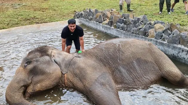 Irfan Hakim bersama dengan satwa