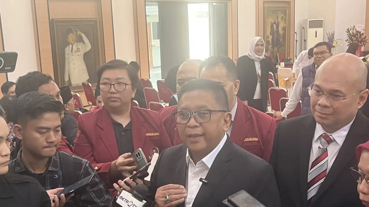 Sekjen PDI Perjuangan, Hasto Kristiyanto, di Universitas Bung Karno, Jakarta, Kamis (11/6/2026) (Liputan6.com/Muhammad Radityo Priyasmoro)