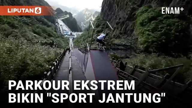 Lebih dari 70 atlet parkour asal China dan mancanegara berkompetisi di Taman Hutan Nasional Gunung Tianmen di Zhangjiajie, Provinsi Hunan, China tengah, pada akhir pekan lalu.