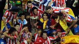 Atletico Madrid berhasil menjuarai European League tahun 2012, di Arena Nationala, Bucharest, Jumat (24/4/2015). (AFP) 