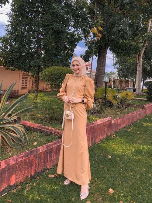 dress bridesmaid hijab Muslim Women High Neck Elastic Waist Satin Abaya Dress – Urgarment main image 0
