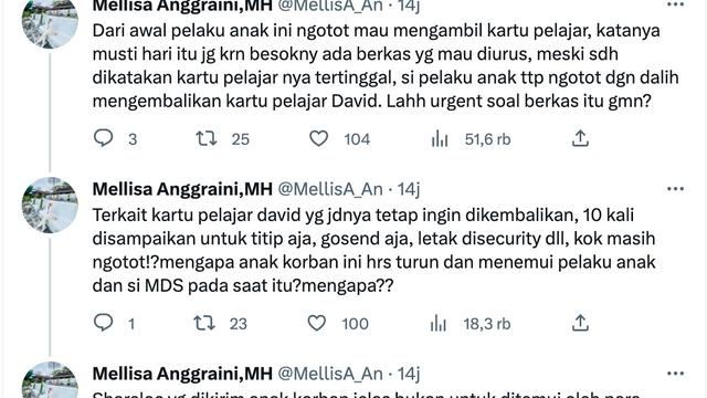 Cuitan pengacara David Ozora, Mellisa Anggraini. (Foto: Dok. Twitter @MellisA_An)