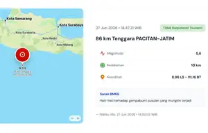 BMKG: Gempa Magnitudo 5,6 Guncang Pacitan