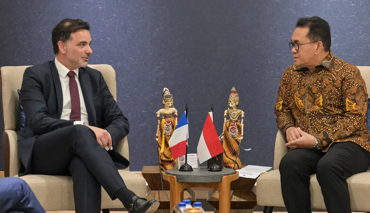 Selama dua hari di Jakarta, Menteri Perdagangan Prancis Laurent Saint-Martin dijadwalkan akan melakukan serangkaian pertemuan politik dengan sejumlah pejabat dan otoritas Indonesia. (BAY ISMOYO/AFP)