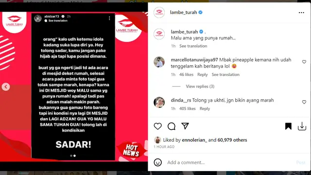 Unggahan Abidzar via Lambe Turah