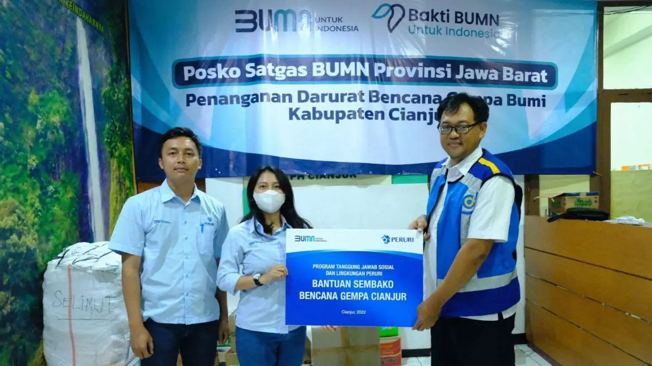 Peruri bergerak cepat memberikan bantuan sembako untuk korban yang terdampak gempa Cianjur, Jawa Barat.