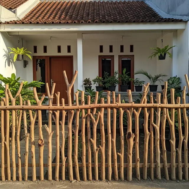 Desain Pagar Rumah Subsidi dari Ranting Kayu