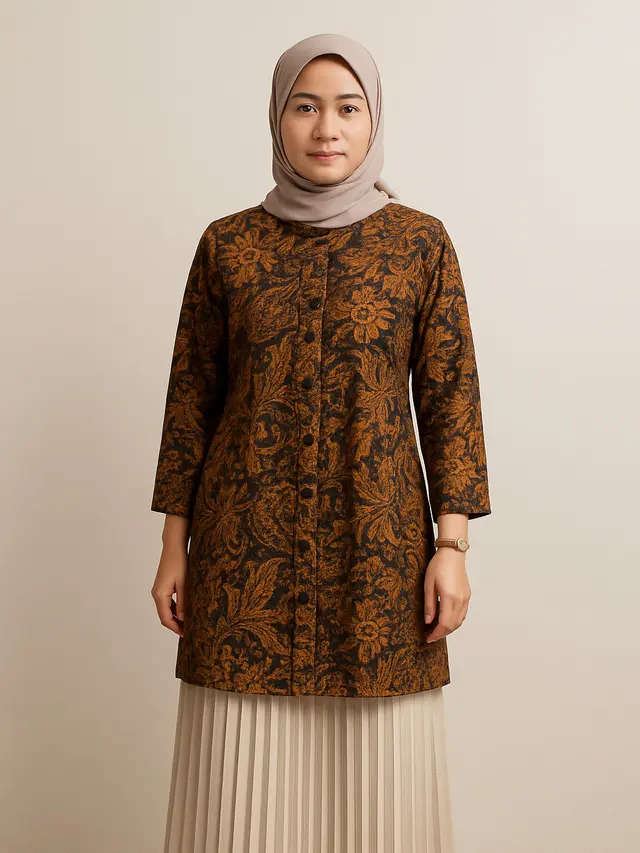 Model Baju Batik Tunik Bawahan Rok Plisket (Foto: ChatGPT)