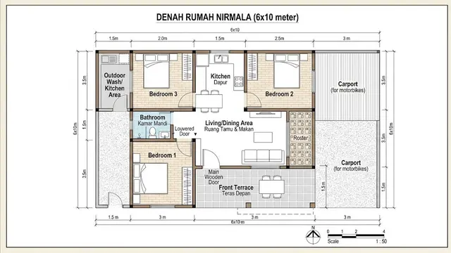 Desain Rumah 6x10 3 Kamar