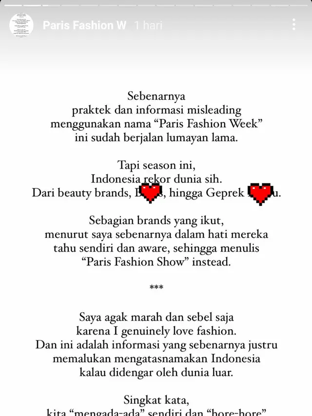 Cuitan Lucky Heng soal Paris Fashion Week 2022. (Foto: Dok. Instagram @mrluckyheng)