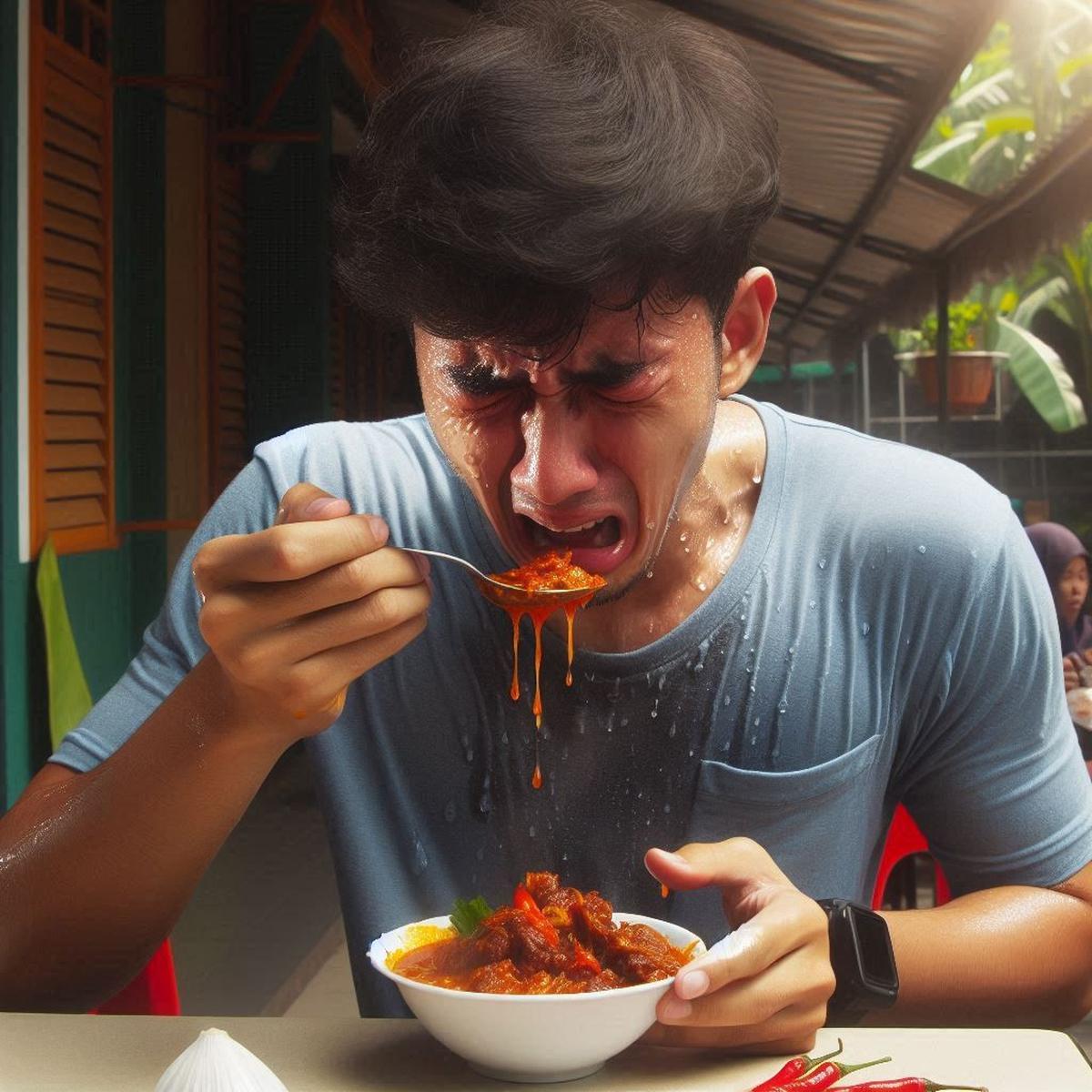 Ilustrasi Makan Makanan Pedas