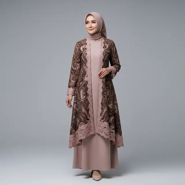 Gamis Batik Brokat Syar’i dengan Layer atau Outer