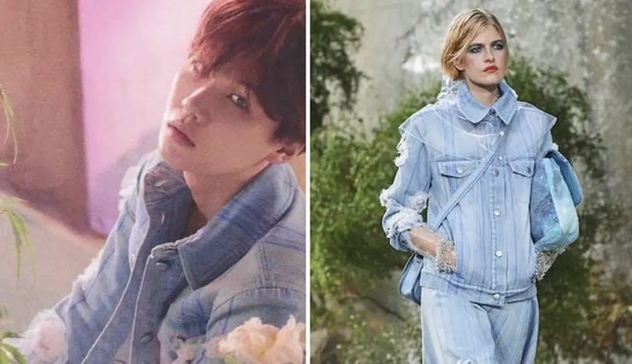 Sedangkan Suga mengenakan jaket denim dari Chanel. (Instagram @BTScloset1)