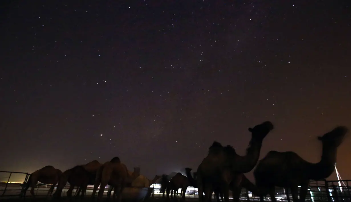 Bintang-bintang terlihat di gurun Mutriba Kuwait, 100 km barat laut ibu kota Kuwait City (13/10/2020). (AFP/Yasser Al-Zayyat)