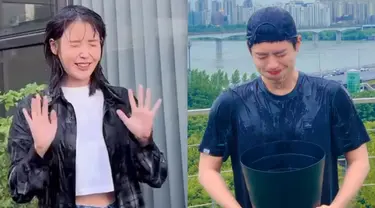 IU dan Park Bo Gum Ice Bucket Challenge. (Fot: Instagram/ dlwlrma/ bogummy)