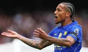 Pemain Chelsea Joao Pedro bereaksi dalam laga Premier League Inggris antara Chelsea vs Brighton di London, Minggu, 30 Agustus 2026. (AP Photo/Ian Walton)