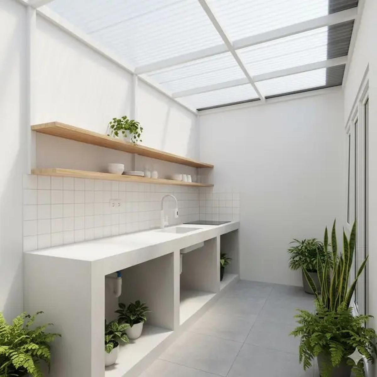 12 Inspirasi Dapur Outdoor Lahan Sempit dengan Meja Cor Minimalis Tren 2025