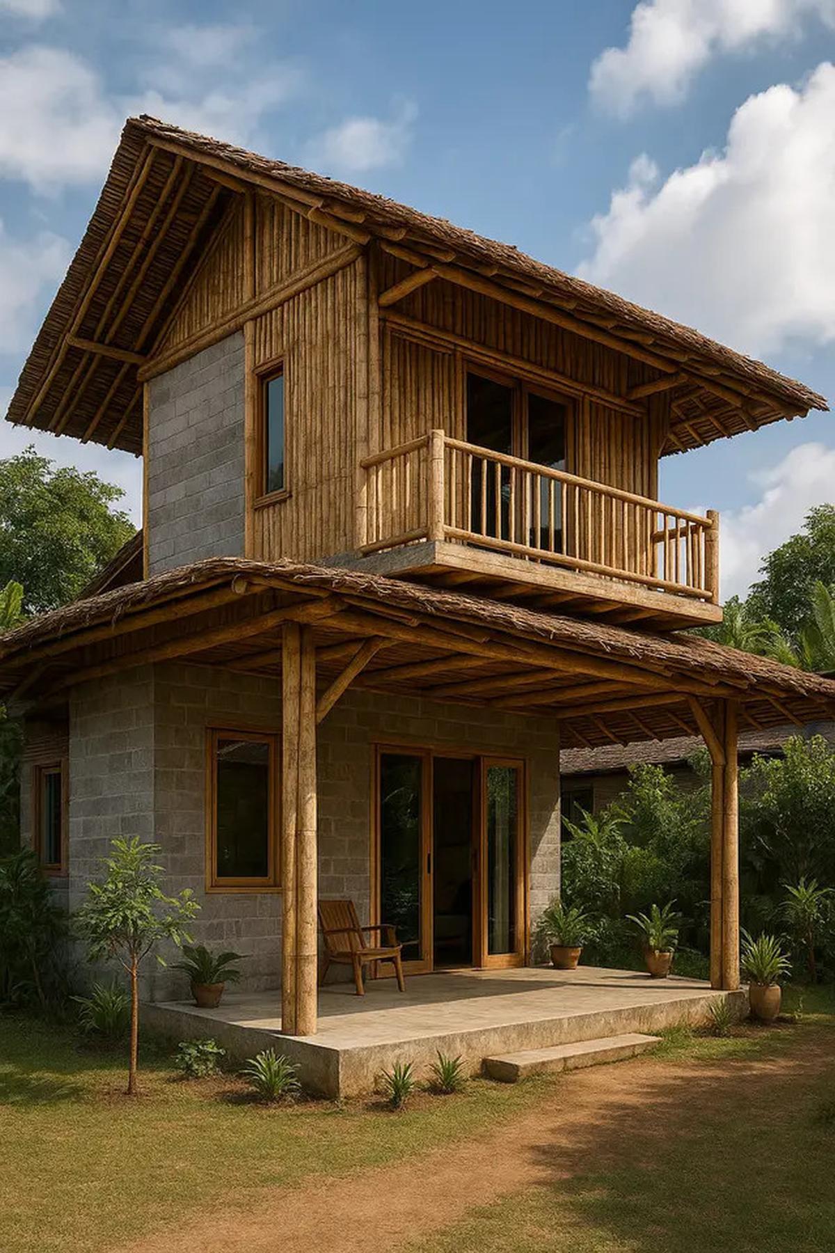 7 Model Rumah Bambu dan Batako Dua Lantai yang Estetik dan Kokoh