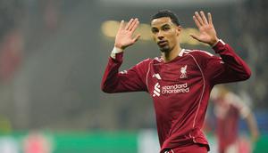 Penyerang Liverpool, Hugo Ekitike usai mencetak gol ke gawang Eintracht Frankfurt di lanjutan Liga Champions, 23 Oktober 2025. (AP Photo/Michael Probst)