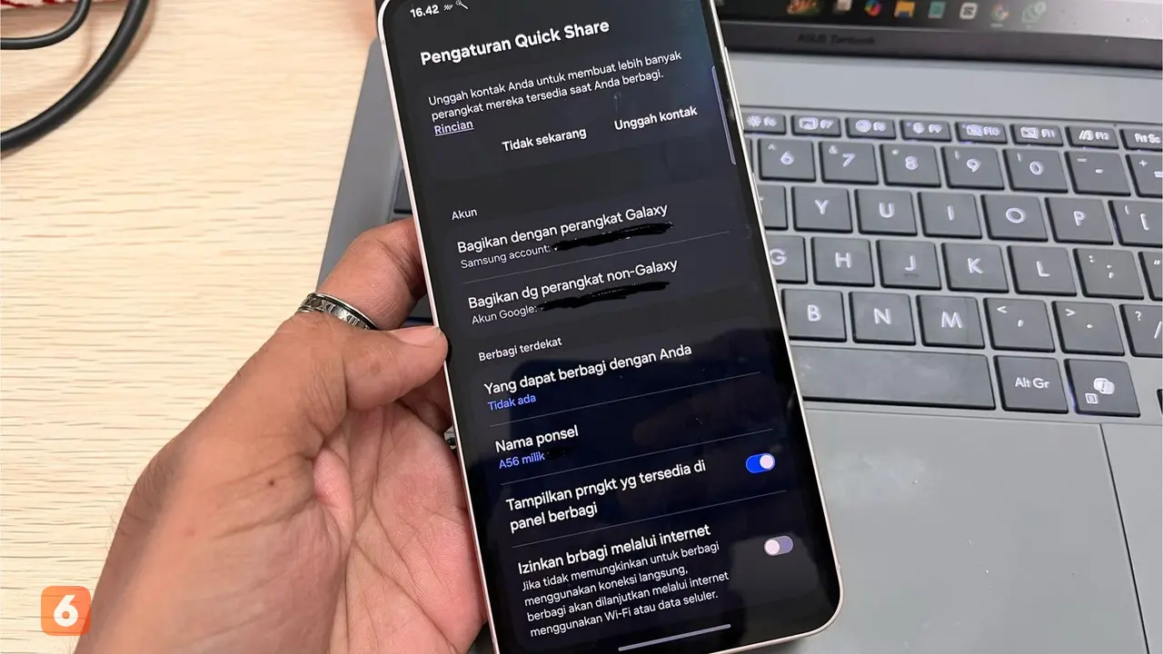 Fitur One UI 7 Quick Share - Samsung A56 5G. Liputan 6/Reanthonio Oktovier Sinanu.