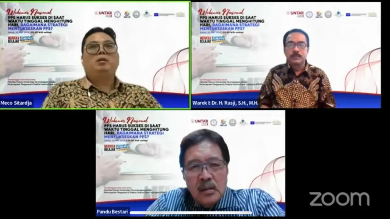 Webinar "PPS Harus Sukses Di Saat Waktu Tinggal Menghitung Hari, Bagaimana Strategi Menyukseskan PPS Ini?” yang digelar P3HPI dengan FH Untar. (Ist)