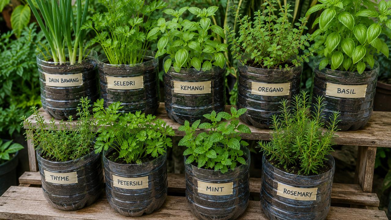Wadah Galon Bekas Mini untuk Kebun Herbal