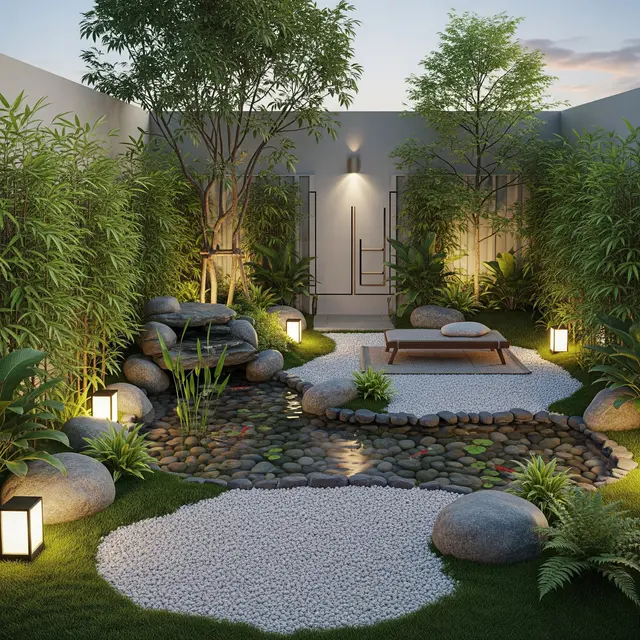 Desain Belakang Rumah Minimalis yang Cocok untuk Kolam Ikan Kecil dan Sudut Santai Keluarga