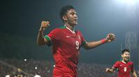 Rafli Mursalim merayakan golnya yang membawa Timnas Indonesia U-19 menang 1-0 atas Vietnam, Sabtu (7/7/2018) di Stadion Gelora Delta, Sidoarjo. (Bola.com/Aditya Wany)