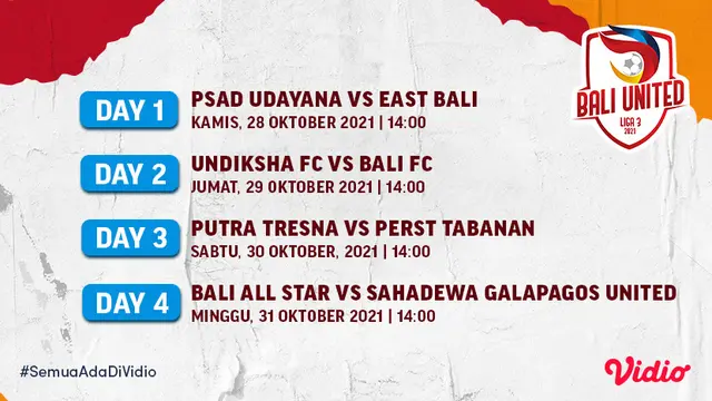 Jadwal dan Live Streaming Lanjutan Bali United Liga 3 Bali di Vidio, 28 Hingga 31 Oktober 2021