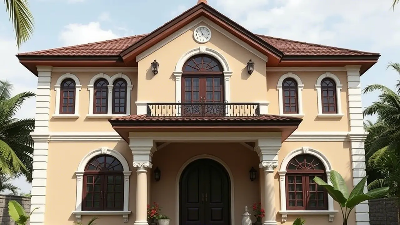 rumah gaya kolonial (ilustrasi by qwen.ai)