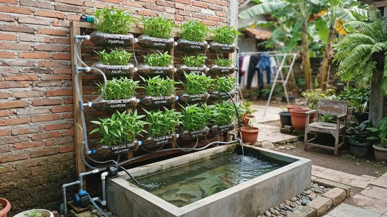 Aquaponik Vertikal dari Botol Bekas untuk Menanam Kangkung dan Memelihara Ikan