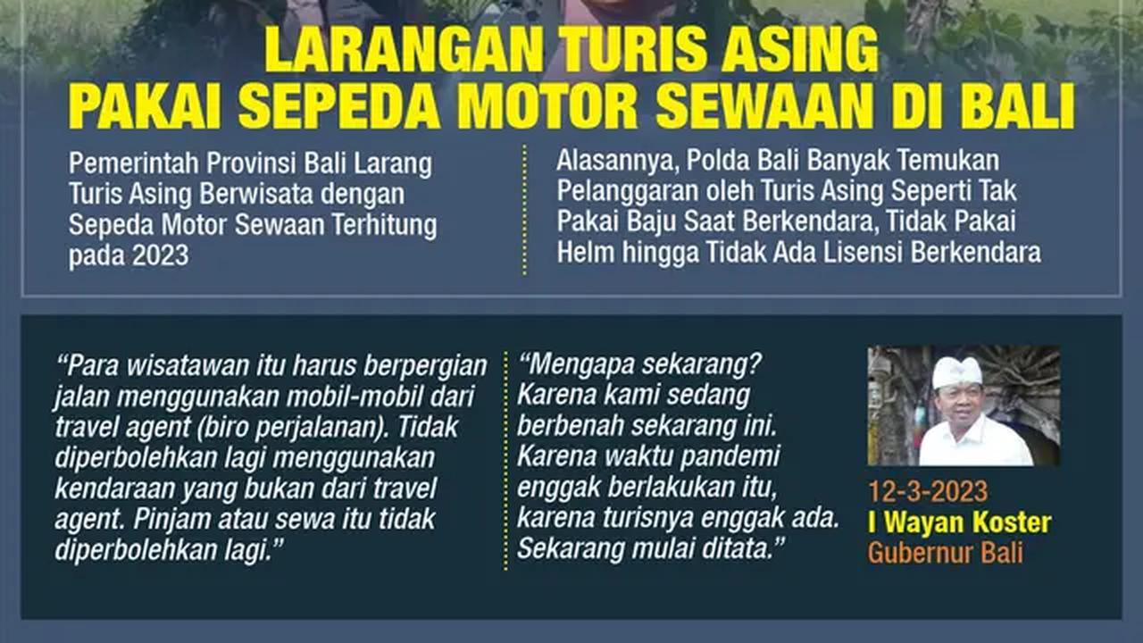 Infografis Larangan Turis Asing Pakai Sepeda Motor Sewaan di Bali. (Liputan6.com/Trieyasni)