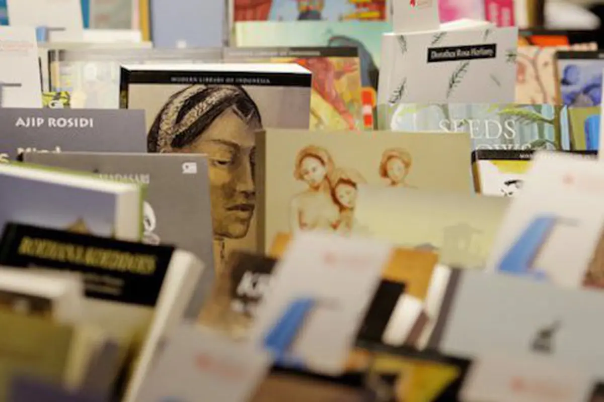 Paviliun Indonesia di Frankfurt Book Fair 2015, ketika Indonesia menjadi tamu kehormatan di festival buku paling bergengsi di dunia tersebut. Alexander Heimann/Frankfurt Book Fair