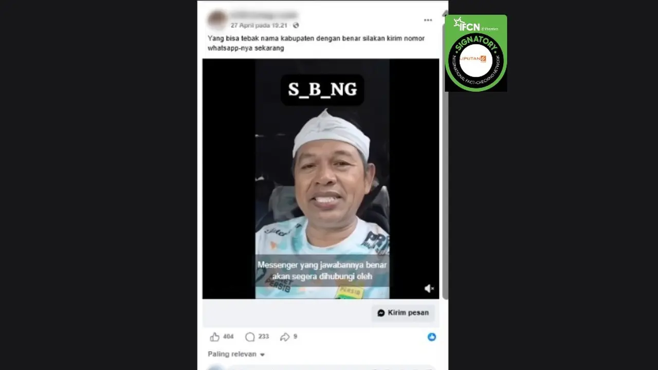 Cek Fakta Liputan6.com mendapati klaim video Gubernur Jawa Barat Dedi Mulyadi menyampaikan kuis tebak kata nama kota berhadiah ratusan juta.