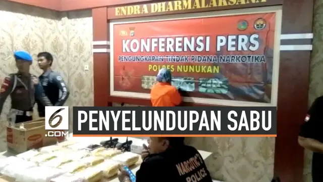 Sebanyak 20 kilogram sabu berhasil diamankan Polres Nunukan. Sabu puluhan kilo itu didapatkan dari seorang tersangka yang membawa sabu dari Malaysia untuk dipasarkan di Indonesia.